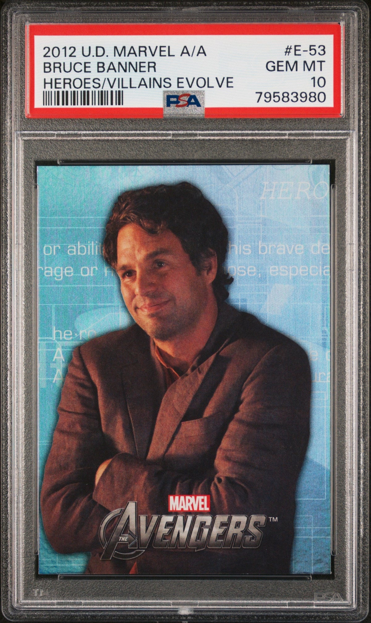 2012 UPPER DECK MARVEL AVENGERS ASSEMBLE HEROES/VILLAINS EVOLVE BRUCE BANNER #E-53 - PSA 10