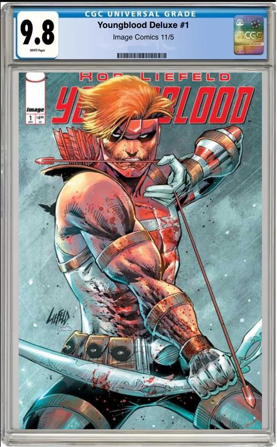 Comic book cover of Youngblood #1 Rob Liefeld Cover with CGC grading label.